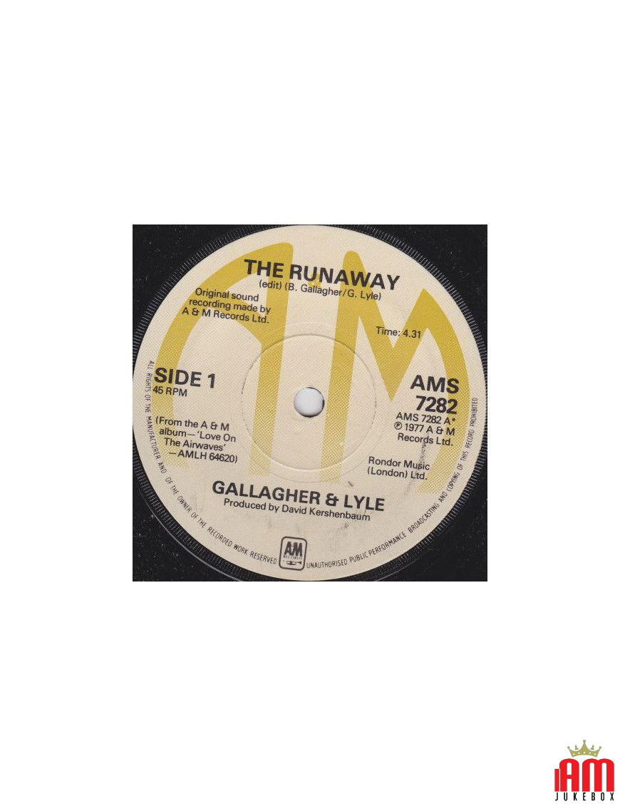 The Runaway [Gallagher & Lyle] - Vinyl 7", 45 RPM, Single [product.brand] 1 - Shop I'm Jukebox 