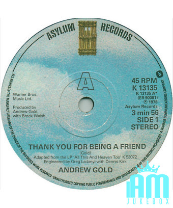 Merci d'être un ami [Andrew Gold] - Vinyl 7", 45 RPM, Single [product.brand] 1 - Shop I'm Jukebox 
