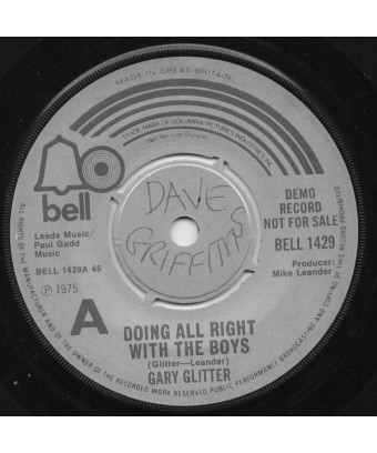 Doing All Right With The Boys [Gary Glitter] - Vinyl 7", 45 RPM, Promo