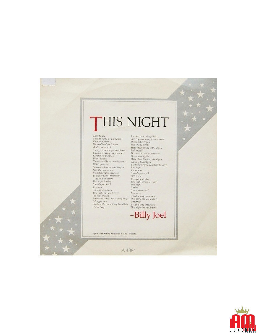 Cette nuit [Billy Joel] - Vinyl 7", 45 tours, Single [product.brand] 1 - Shop I'm Jukebox 