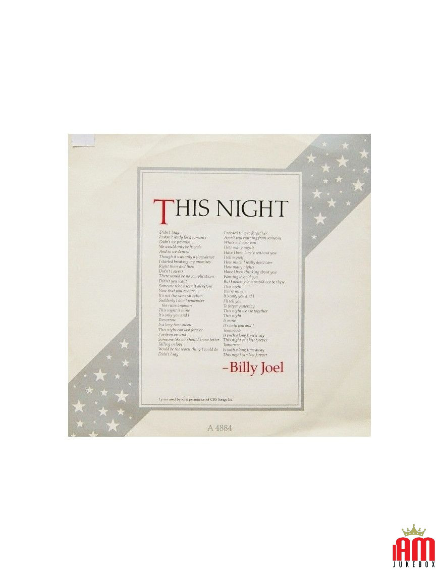 This Night [Billy Joel] - Vinyl 7", 45 RPM, Single [product.brand] 1 - Shop I'm Jukebox 