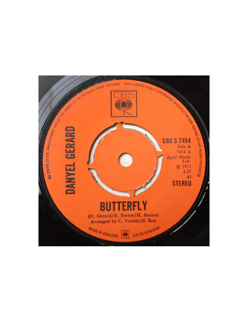Butterfly [Danyel Gérard] – Vinyl 7", 45 RPM, Single [product.brand] 1 - Shop I'm Jukebox 