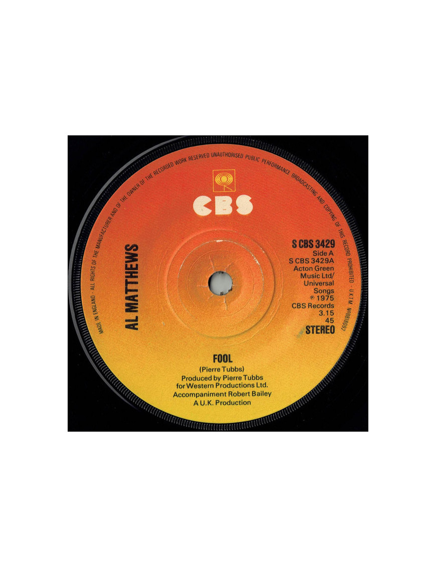Fool [Al Matthews] – Vinyl 7", 45 RPM, Single, Stereo [product.brand] 1 - Shop I'm Jukebox 