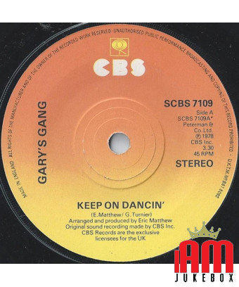 Keep On Dancin' [Gary's Gang] – Vinyl 7", 45 RPM, Single, Stereo [product.brand] 1 - Shop I'm Jukebox 