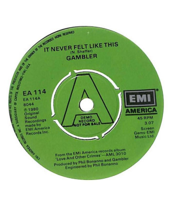 It Never Feel Like This [Gambler (5)] – Vinyl 7", 45 RPM, Promo [product.brand] 1 - Shop I'm Jukebox 