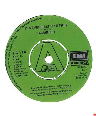 It Never Felt Like This [Gambler (5)] - Vinyl 7", 45 RPM, Promo [product.brand] 1 - Shop I'm Jukebox 