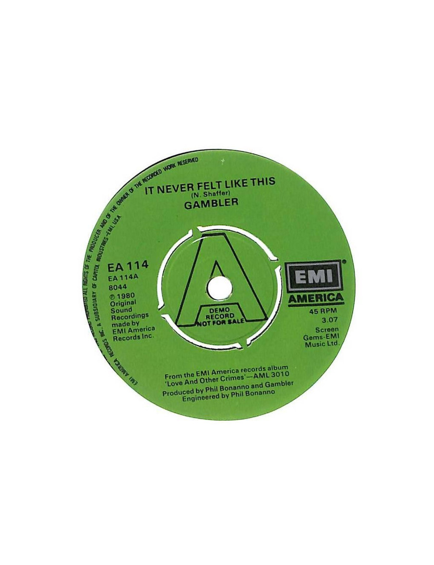 It Never Felt Like This [Gambler (5)] - Vinyl 7", 45 RPM, Promo [product.brand] 1 - Shop I'm Jukebox 