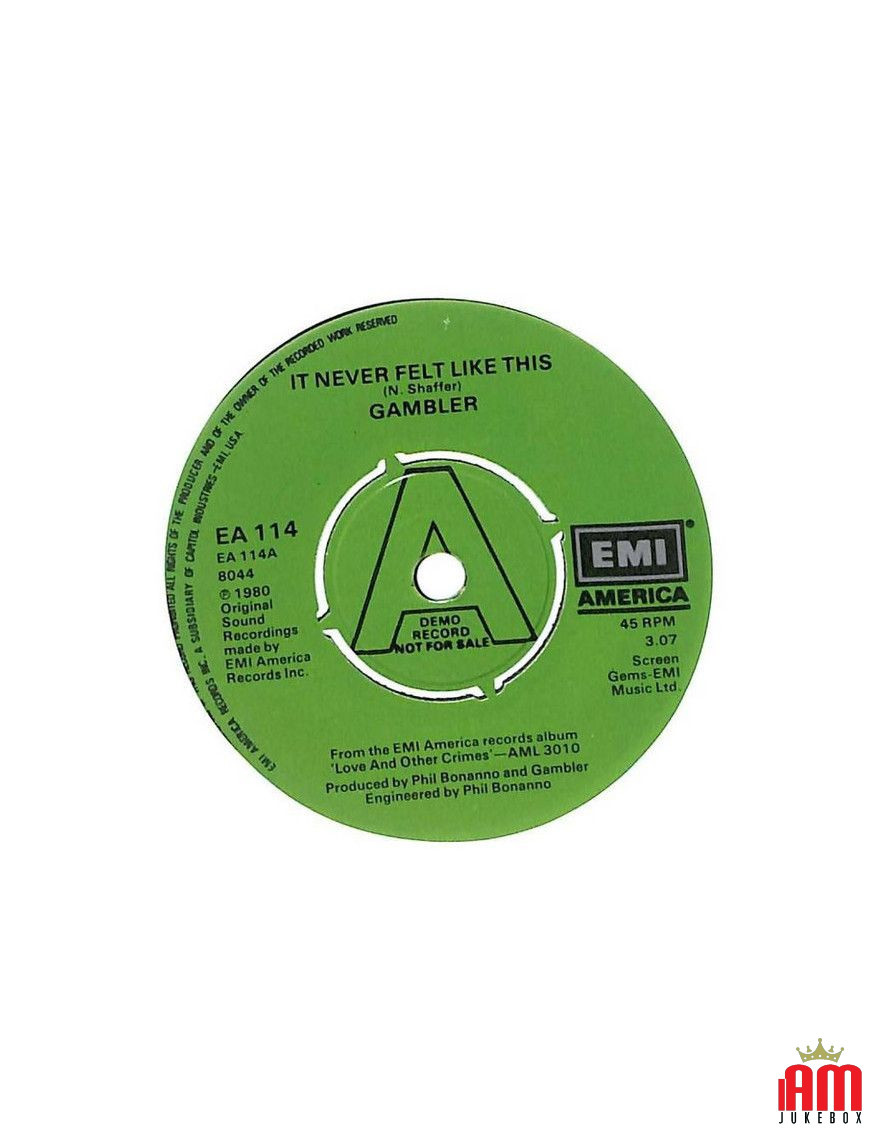 It Never Felt Like This [Gambler (5)] - Vinyl 7", 45 RPM, Promo [product.brand] 1 - Shop I'm Jukebox 