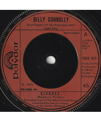 DIVORCE [Billy Connolly] - Vinyl 7", 45 RPM, Single [product.brand] 1 - Shop I'm Jukebox 