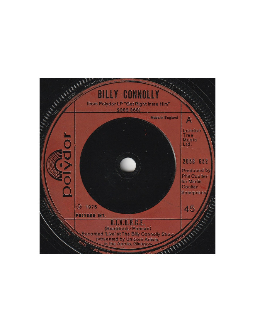 DIVORCE [Billy Connolly] – Vinyl 7", 45 RPM, Single [product.brand] 1 - Shop I'm Jukebox 