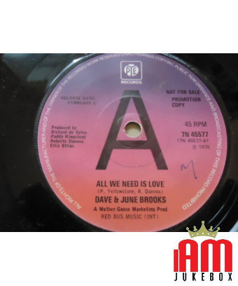 All We Need Is Love [Dave Brooks (11),...] – Vinyl 7", 45 RPM, Promo [product.brand] 1 - Shop I'm Jukebox 