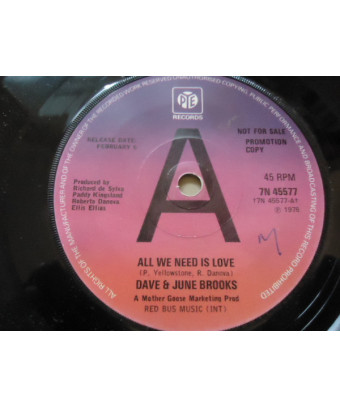 All We Need Is Love [Dave Brooks (11),...] - Vinyl 7", 45 RPM, Promo [product.brand] 1 - Shop I'm Jukebox 