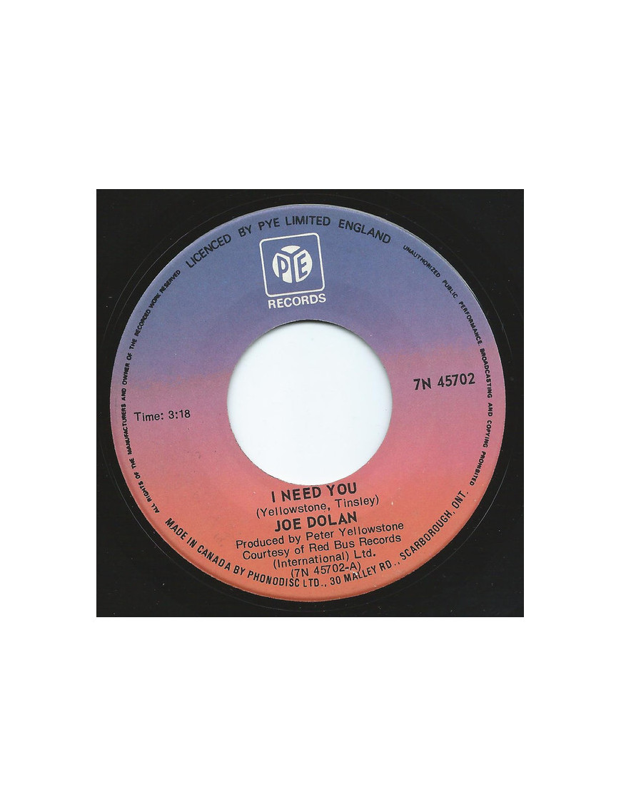 I Need You [Joe Dolan] - Vinyl 7"