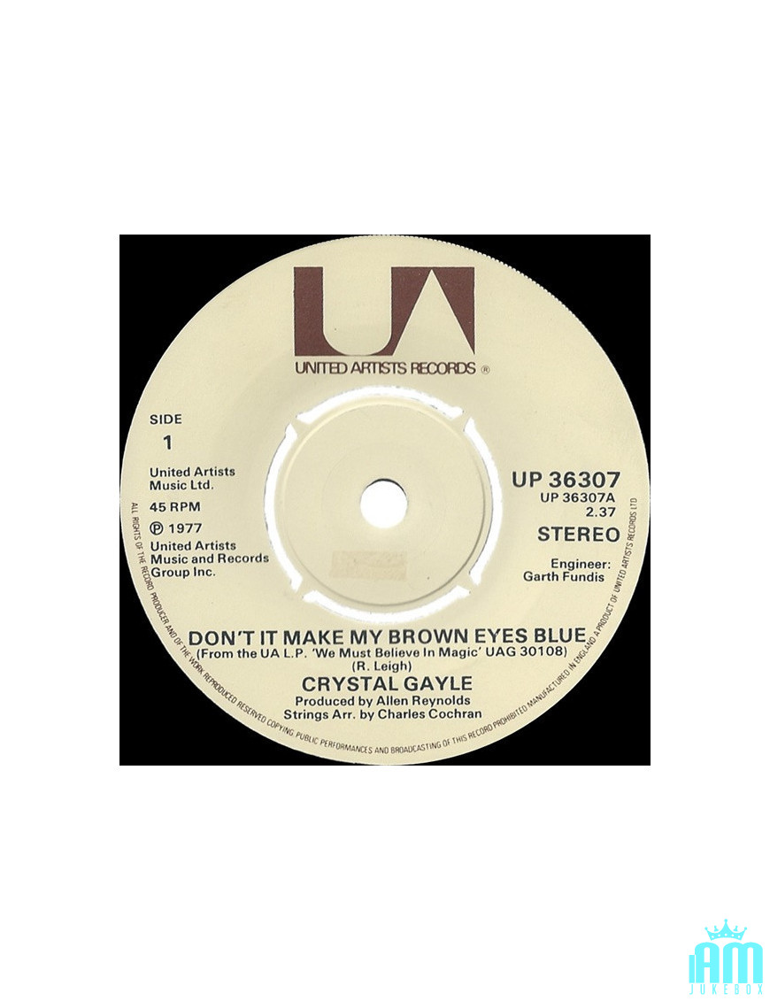 Don't It Make My Brown Eyes Blue [Crystal Gayle] - Vinyle 7", 45 tr/min, Single, Stéréo [product.brand] 1 - Shop I'm Jukebox 