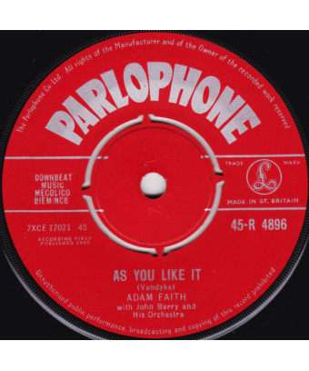As You Like It [Adam Faith,...] - Vinyl 7", 45 RPM, Single, Repress [product.brand] 1 - Shop I'm Jukebox 