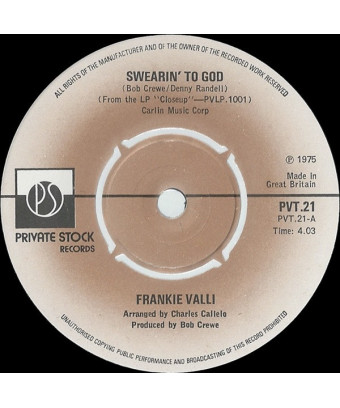 Swearin' To God [Frankie Valli] - Vinyle 7", 45 tours, Single [product.brand] 1 - Shop I'm Jukebox 