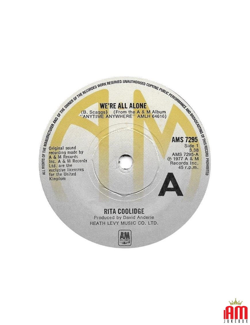 We're All Alone [Rita Coolidge] – Vinyl 7", 45 RPM, Single [product.brand] 1 - Shop I'm Jukebox 