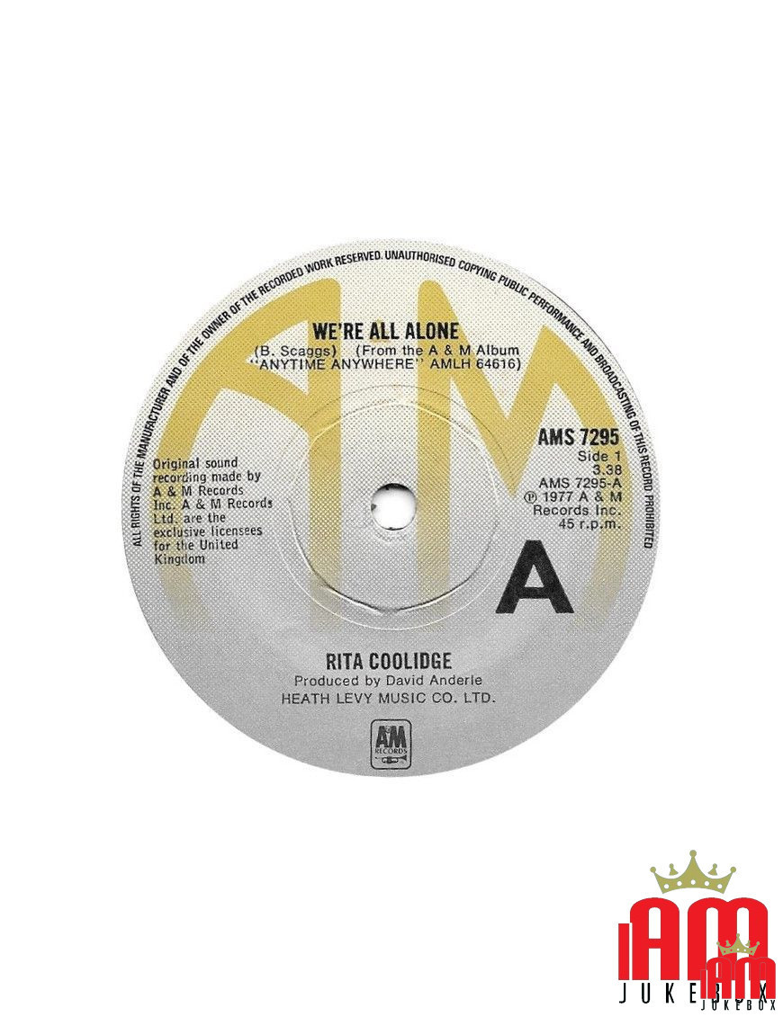 We're All Alone [Rita Coolidge] - Vinyl 7", 45 RPM, Single [product.brand] 1 - Shop I'm Jukebox 