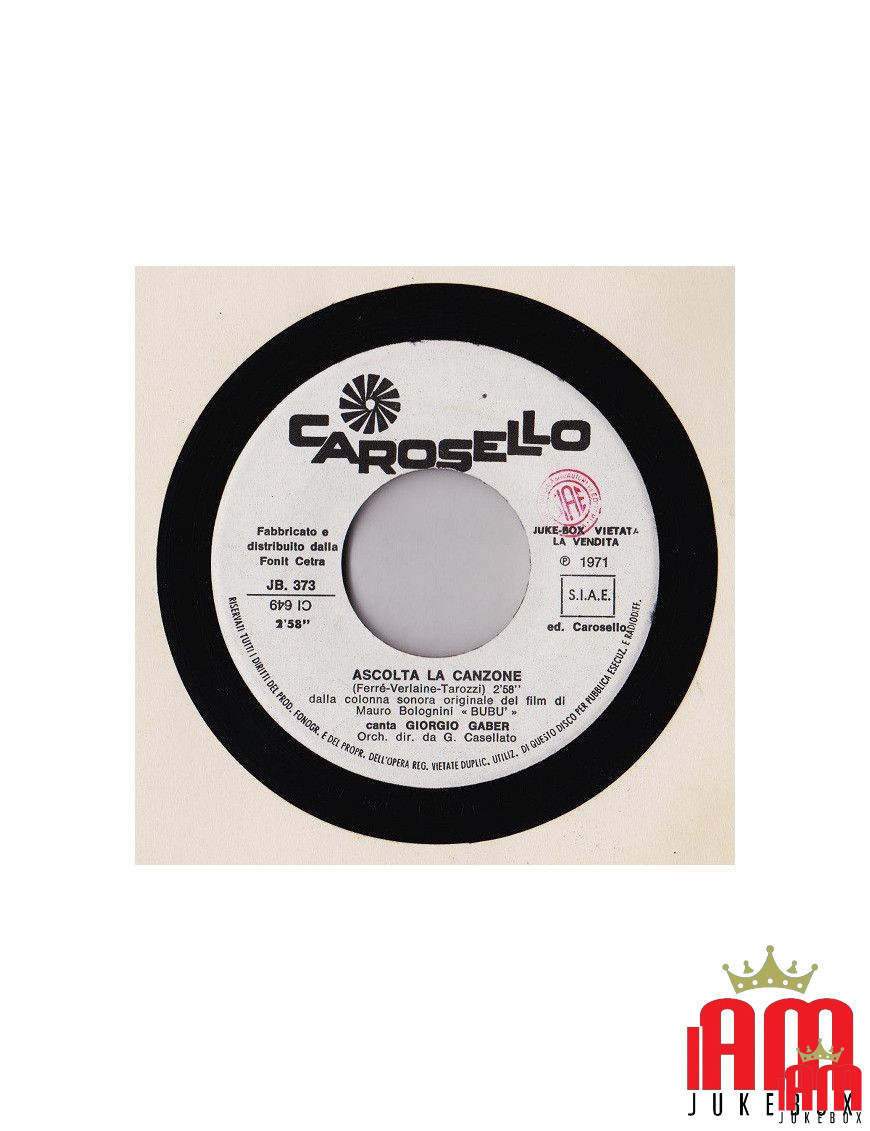 Listen to the song La Maestra Di Mandolino [Giorgio Gaber,...] - Vinyl 7", 45 RPM, Jukebox [product.brand] 1 - Shop I'm Jukebox 