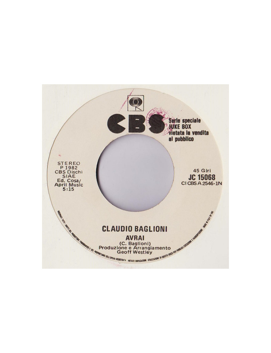 Sie erhalten [Claudio Baglioni] – Vinyl 7", 45 RPM, Jukebox [product.brand] 1 - Shop I'm Jukebox 