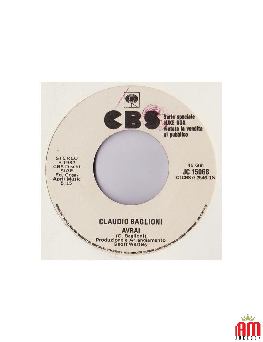 Vous aurez [Claudio Baglioni] - Vinyl 7", 45 RPM, Jukebox [product.brand] 1 - Shop I'm Jukebox 