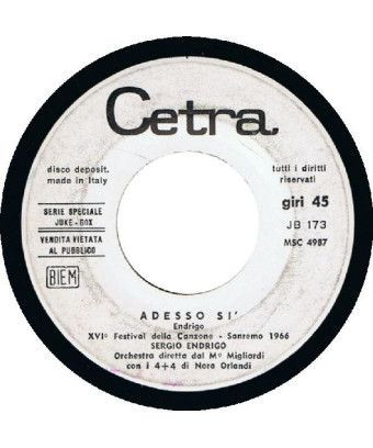 Now Yes Me And My Guitar [Sergio Endrigo] - Vinyl 7", 45 RPM, Jukebox [product.brand] 1 - Shop I'm Jukebox 