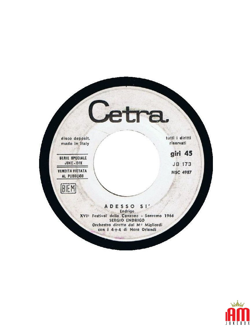 Now Yes Me And My Guitar [Sergio Endrigo] - Vinyl 7", 45 RPM, Jukebox [product.brand] 1 - Shop I'm Jukebox 