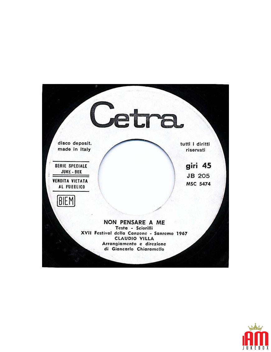 Non Pensare A Me Io Per Amore [Claudio Villa,...] - Vinyl 7", 45 RPM, Jukebox [product.brand] 1 - Shop I'm Jukebox 