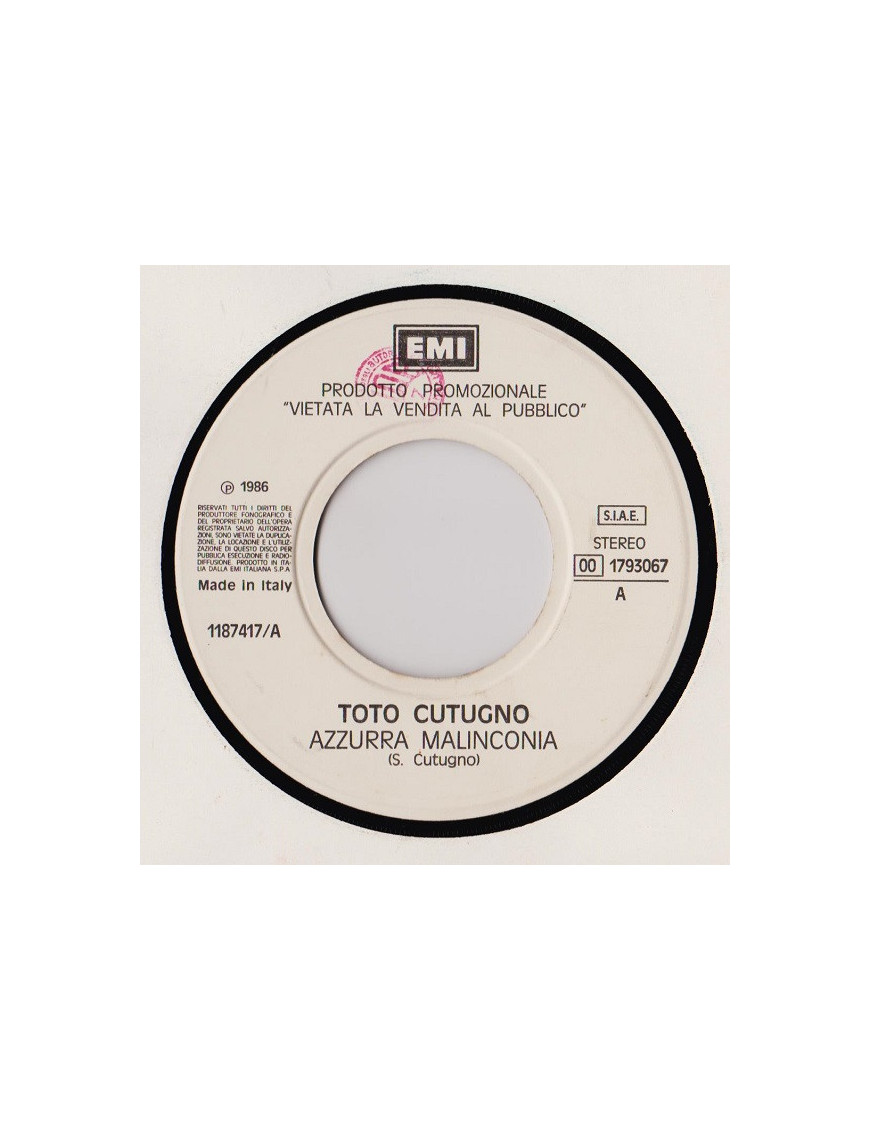 Azzurra Malinconia Futuro [Toto Cutugno,...] - Vinyl 7", 45 RPM, Promo [product.brand] 1 - Shop I'm Jukebox 