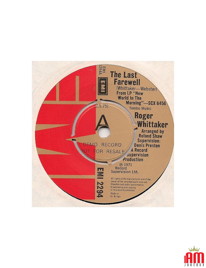 Le dernier adieu [Roger Whittaker] - Vinyl 7", Single, Promo [product.brand] 1 - Shop I'm Jukebox 