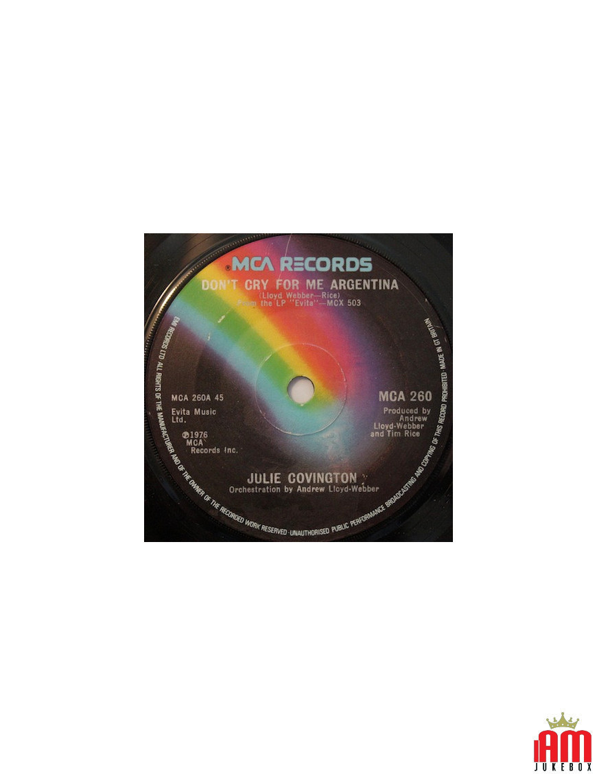 Don't Cry For Me Argentina [Julie Covington] – Vinyl 7", 45 RPM, Single [product.brand] 1 - Shop I'm Jukebox 