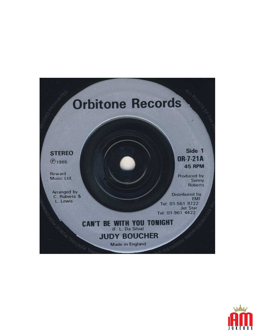 Je ne peux pas être avec toi ce soir [Judy Boucher] - Vinyl 7", 45 tr/min, Single, Repress, Stéréo