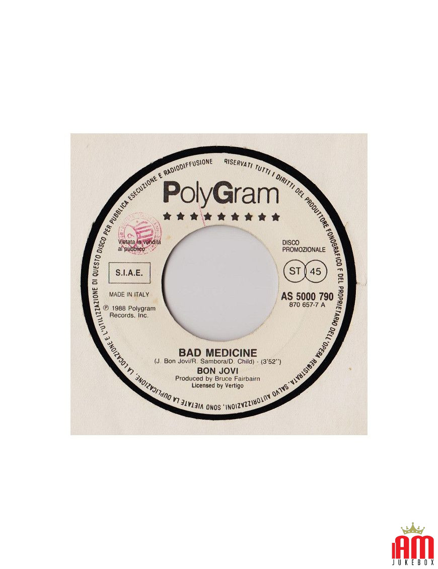 Bad Medicine Something Strong [Bon Jovi,...] - Vinyle 7", 45 RPM, Promo [product.brand] 1 - Shop I'm Jukebox 