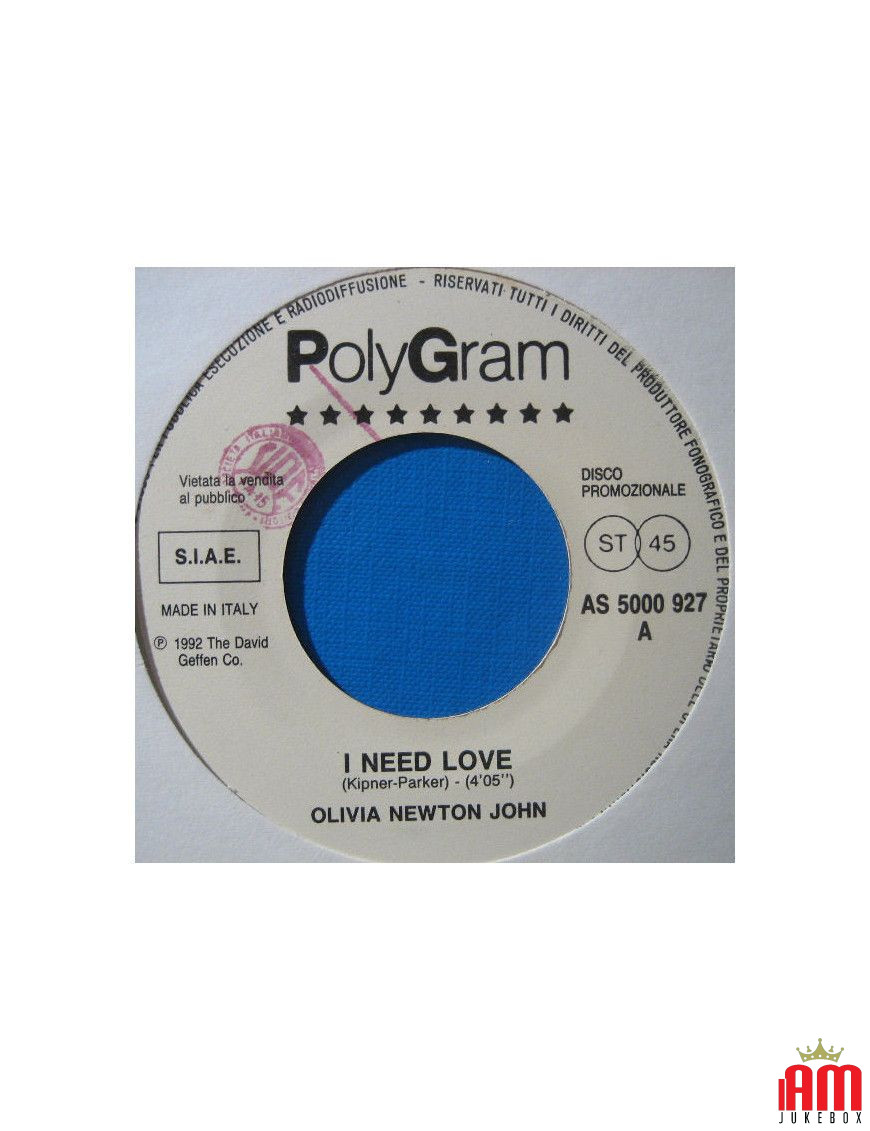 I Need Love Everything About You [Olivia Newton-John,...] - Vinyl 7", 45 RPM, Promo [product.brand] 1 - Shop I'm Jukebox 