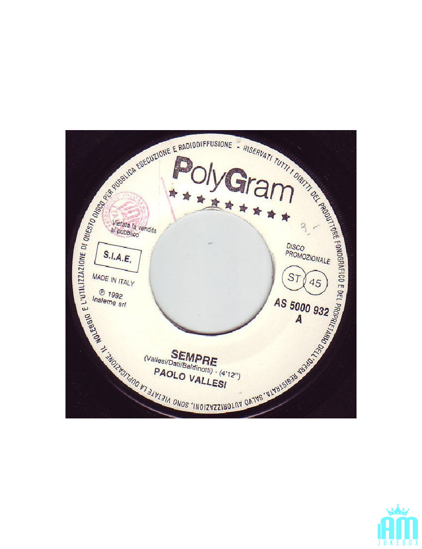 Sempre Quindici Amandoci [Paolo Vallesi,...] - Vinyl 7", 45 RPM, Promo [product.brand] 1 - Shop I'm Jukebox 