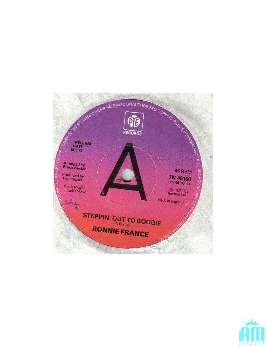Steppin' Out To Boogie [Ronnie France] - Vinyl 7", 45 RPM, Single, Promo [product.brand] 1 - Shop I'm Jukebox 