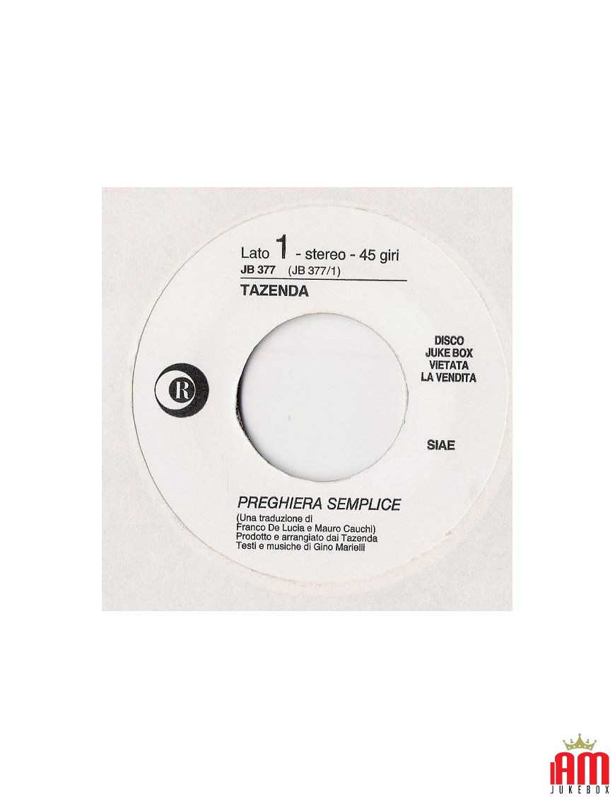 Simple SOS Prayer [Tazenda,...] – Vinyl 7", 45 RPM, Jukebox [product.brand] 1 - Shop I'm Jukebox 