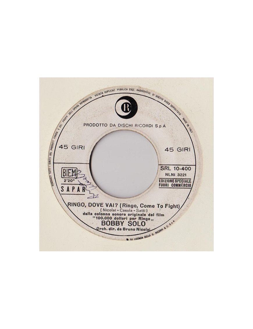 Ringo, où vas-tu ? (Ringo Come To Fight) [Bobby Solo] - Vinyle 7", 45 RPM, Promo [product.brand] 1 - Shop I'm Jukebox 