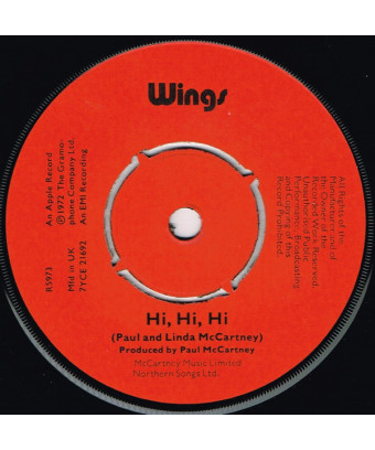 Hi, Hi, Hi   C Moon [Wings (2)] - Vinyl 7", 45 RPM, Single