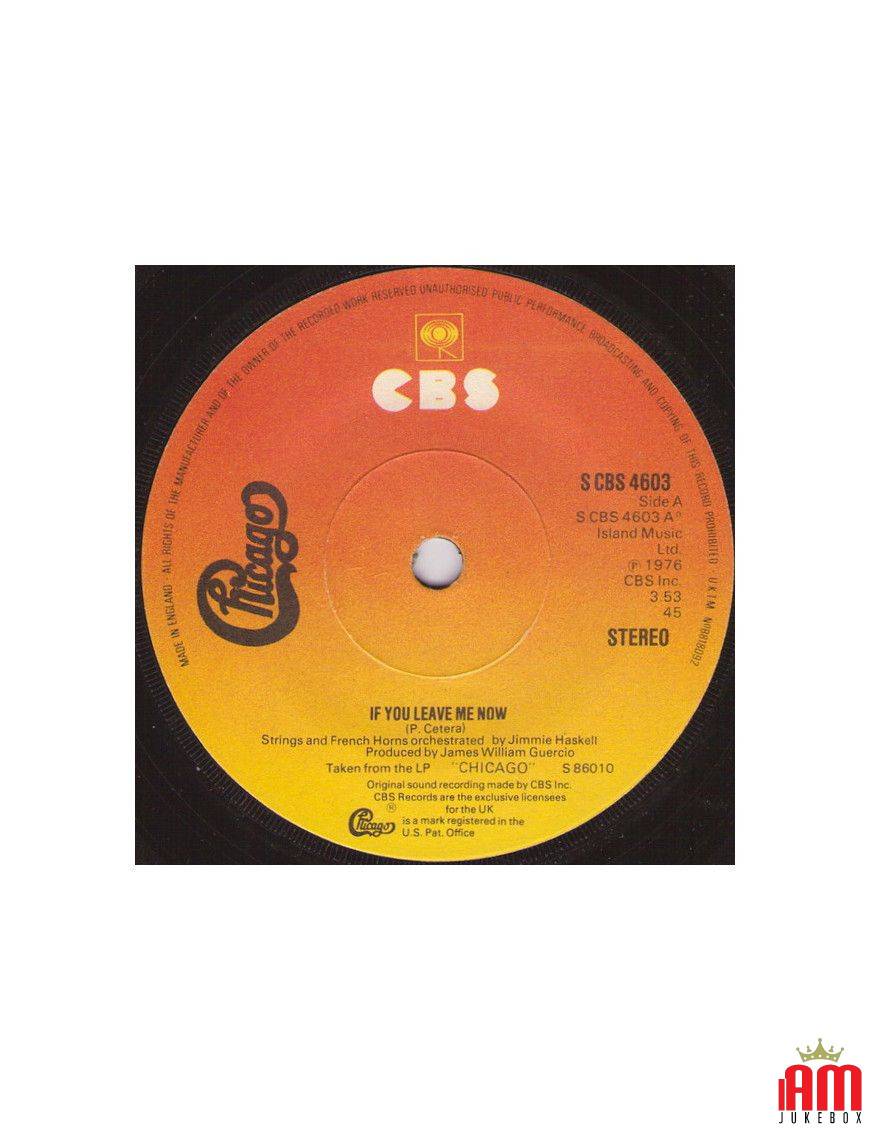 If You Leave Me Now [Chicago (2)] – Vinyl 7", 45 RPM, Single, Stereo [product.brand] 1 - Shop I'm Jukebox 