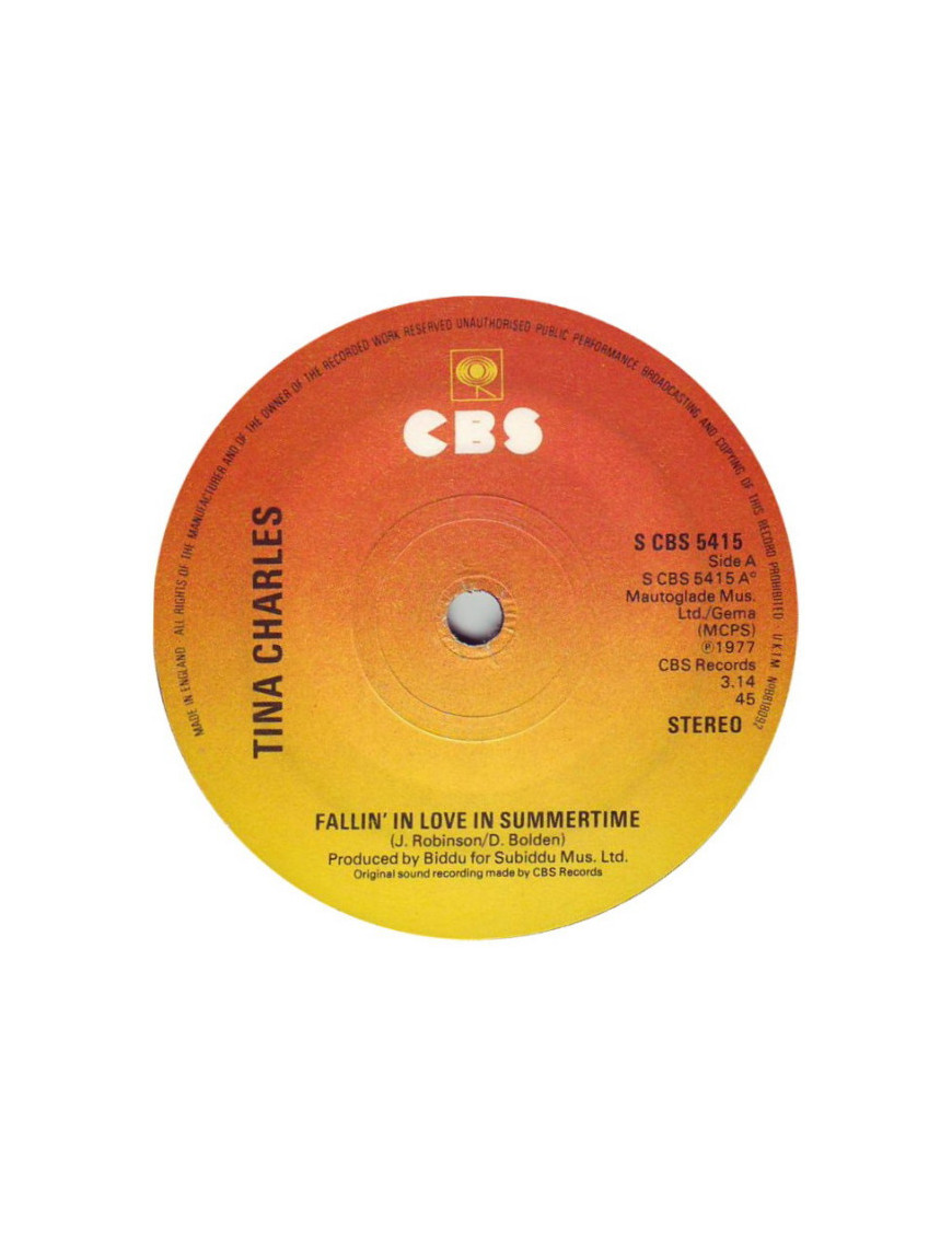 Fallin' In Love In Summertime [Tina Charles] - Vinyle 7", 45 tr/min, stéréo [product.brand] 1 - Shop I'm Jukebox 