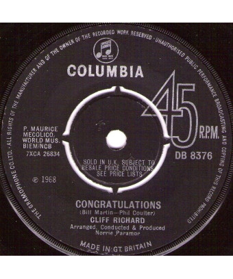 Congratulations [Cliff Richard] - Vinyl 7", 45 RPM, Single [product.brand] 1 - Shop I'm Jukebox 