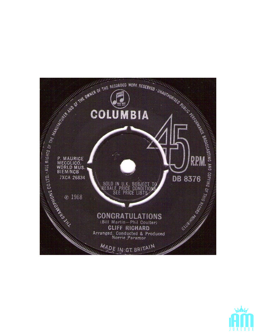 Congratulations [Cliff Richard] - Vinyl 7", 45 RPM, Single [product.brand] 1 - Shop I'm Jukebox 