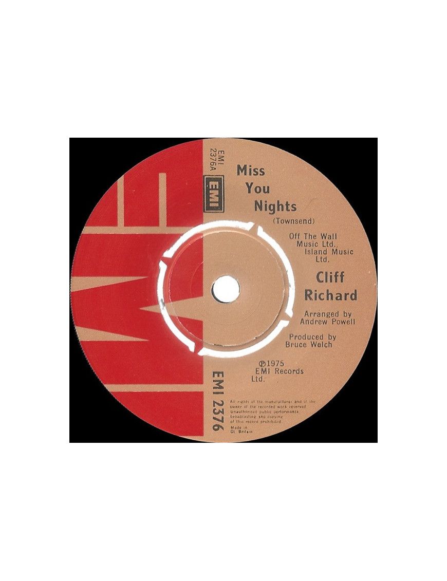 Miss You Nights [Cliff Richard] - Vinyl 7", 45 RPM, Single [product.brand] 1 - Shop I'm Jukebox 