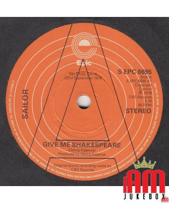 Give Me Shakespeare [Sailor] - Vinyle 7", 45 RPM, Single, Promo [product.brand] 1 - Shop I'm Jukebox 