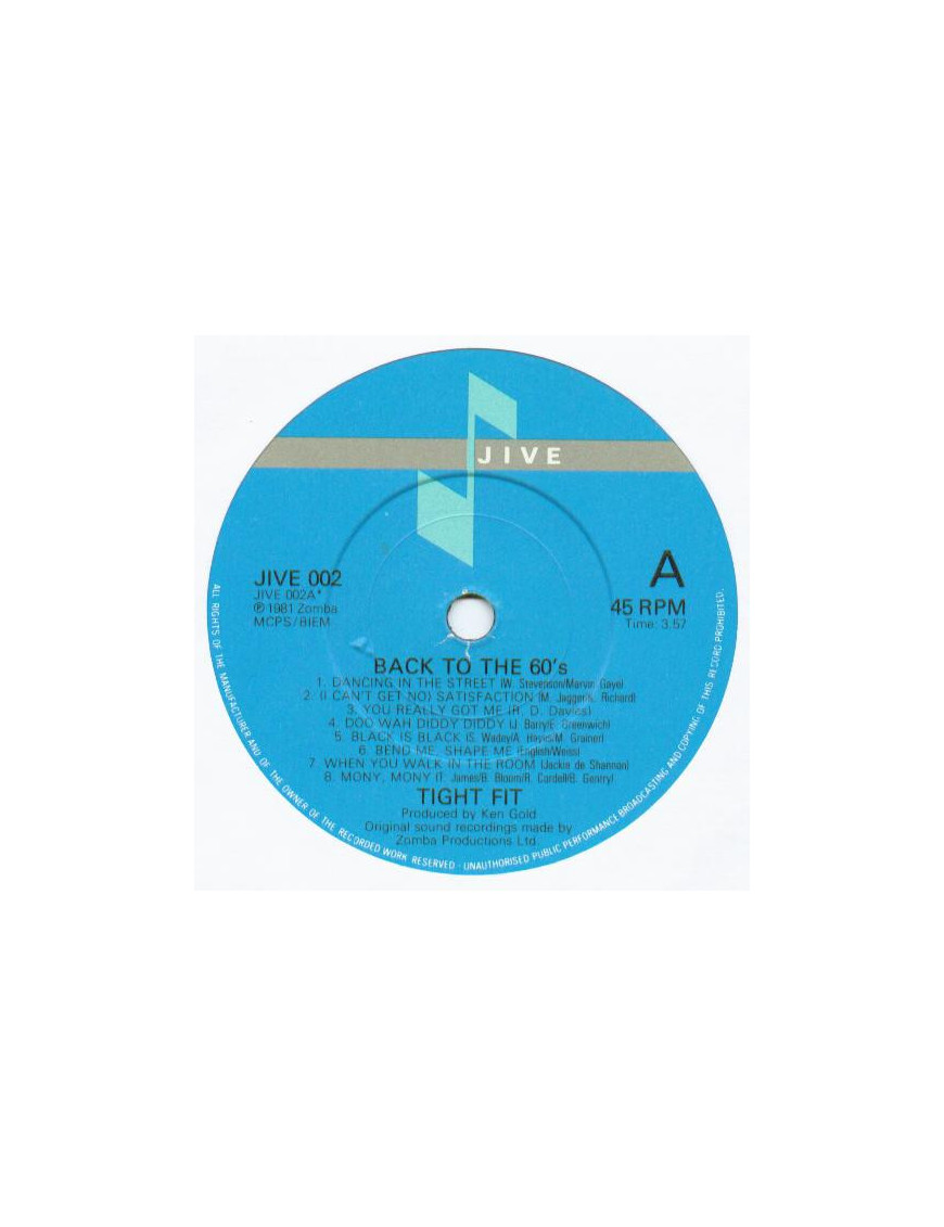 Back To The 60's [Tight Fit] - Vinyl 7", 45 RPM, Single, Partially Mixed [product.brand] 1 - Shop I'm Jukebox 