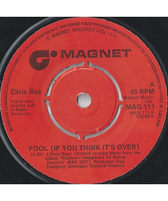 Fool (If You Think It's Over) [Chris Rea] - Vinyle 7", 45 tours, Single
