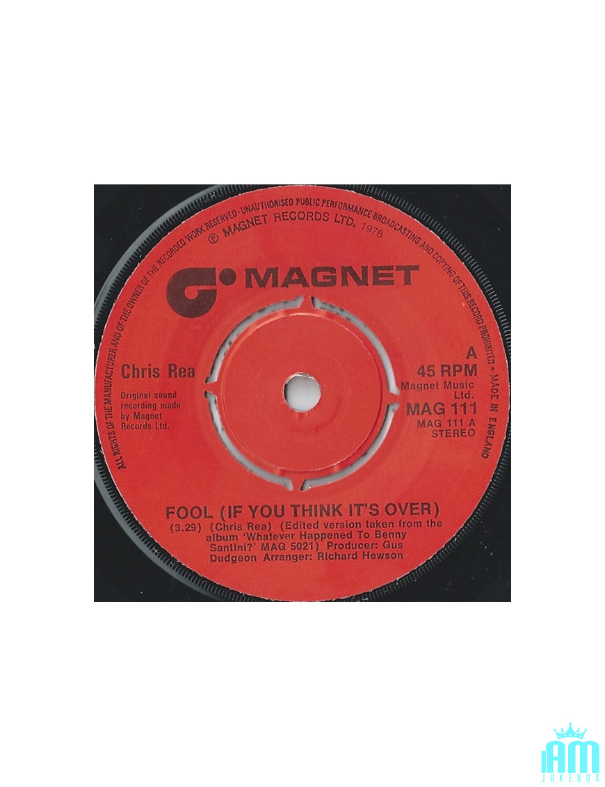 Fool (If You Think It's Over) [Chris Rea] - Vinyl 7", 45 RPM, Single [product.brand] 1 - Shop I'm Jukebox 