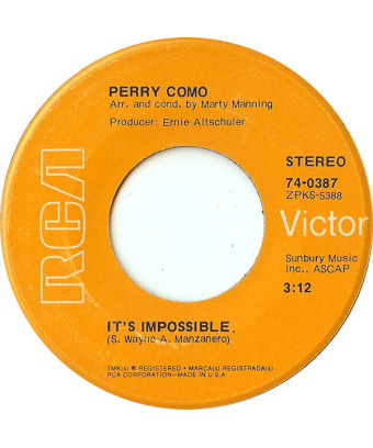 It's Impossible [Perry Como] - Vinyl 7", 45 RPM, Single [product.brand] 1 - Shop I'm Jukebox 