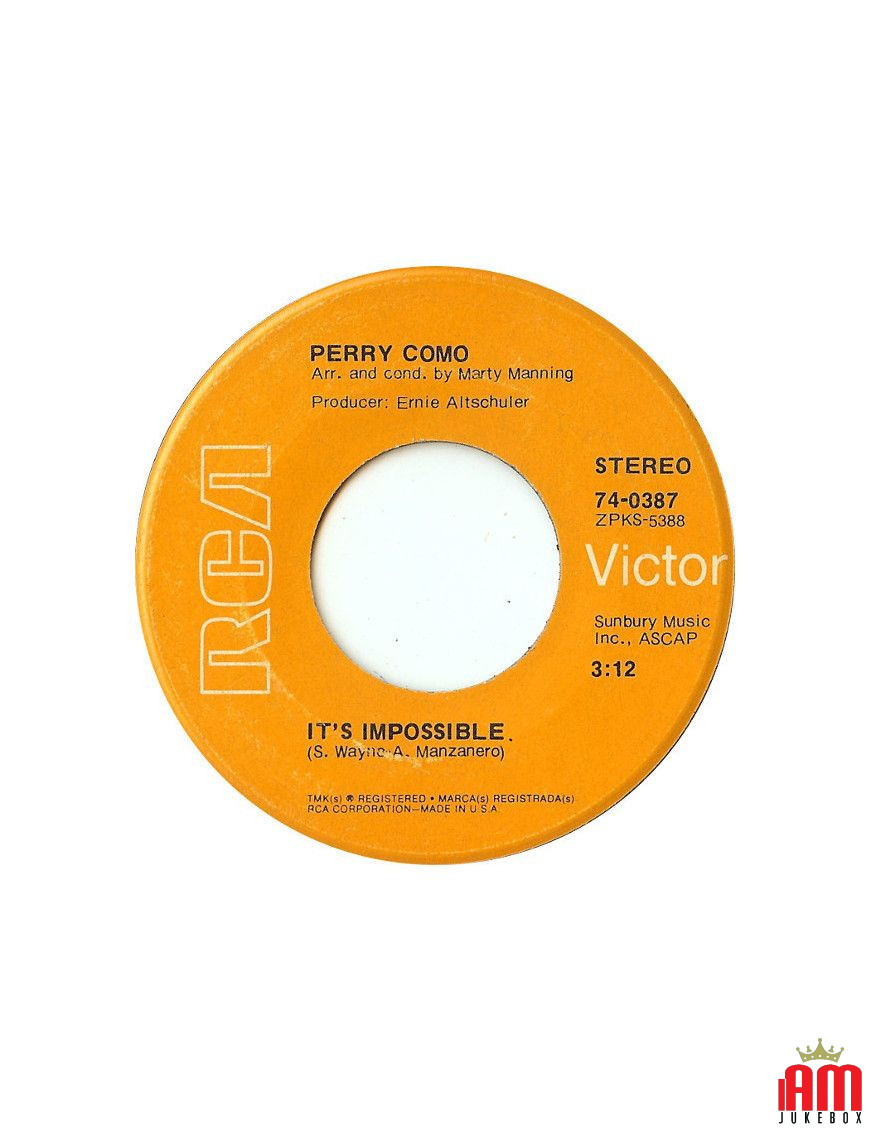 C'est impossible [Perry Como] - Vinyl 7", 45 tours, Single [product.brand] 1 - Shop I'm Jukebox 